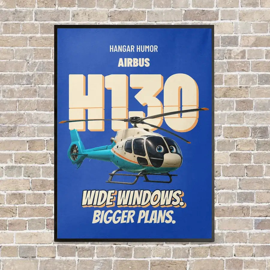 Airbus H130 - Wide windows. Bigger plans. vertical canvas print - framed - blue background