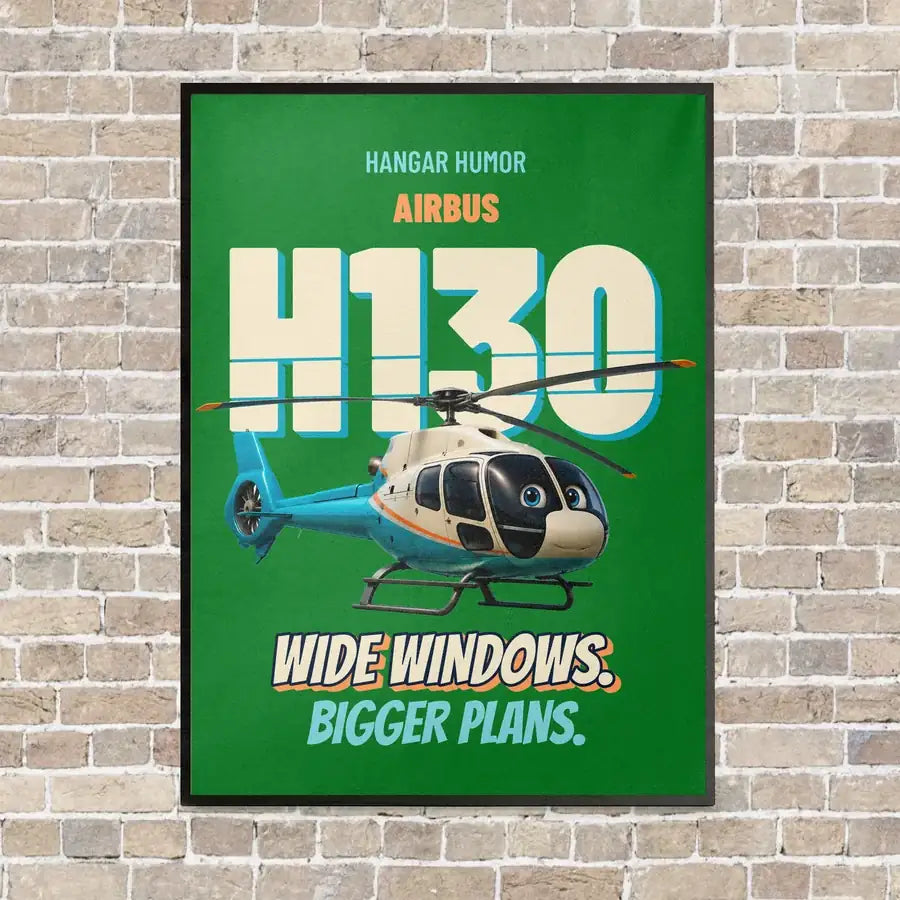Airbus H130 - Wide windows. Bigger plans. vertical canvas print - framed - green background