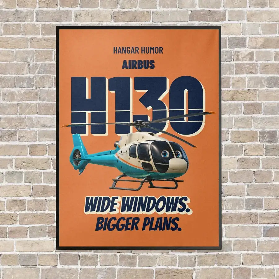Airbus H130 - Wide windows. Bigger plans. vertical canvas print - framed - orange background