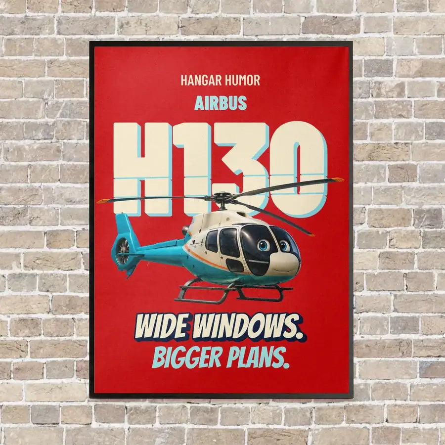 Airbus H130 - Wide windows. Bigger plans. vertical canvas print - framed - red background