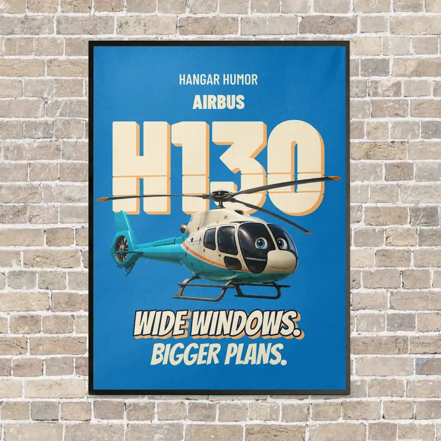 Airbus H130 - Wide windows. Bigger plans. vertical canvas print - framed - turquoise background