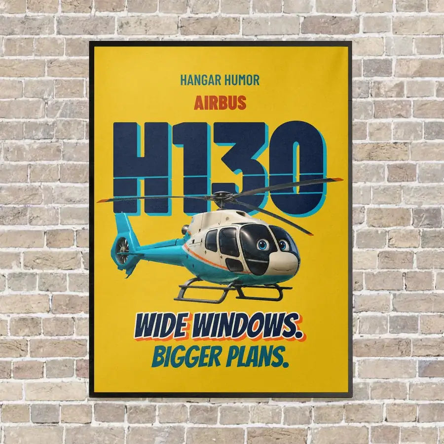Airbus H130 - Wide windows. Bigger plans. vertical canvas print - framed - yellow background