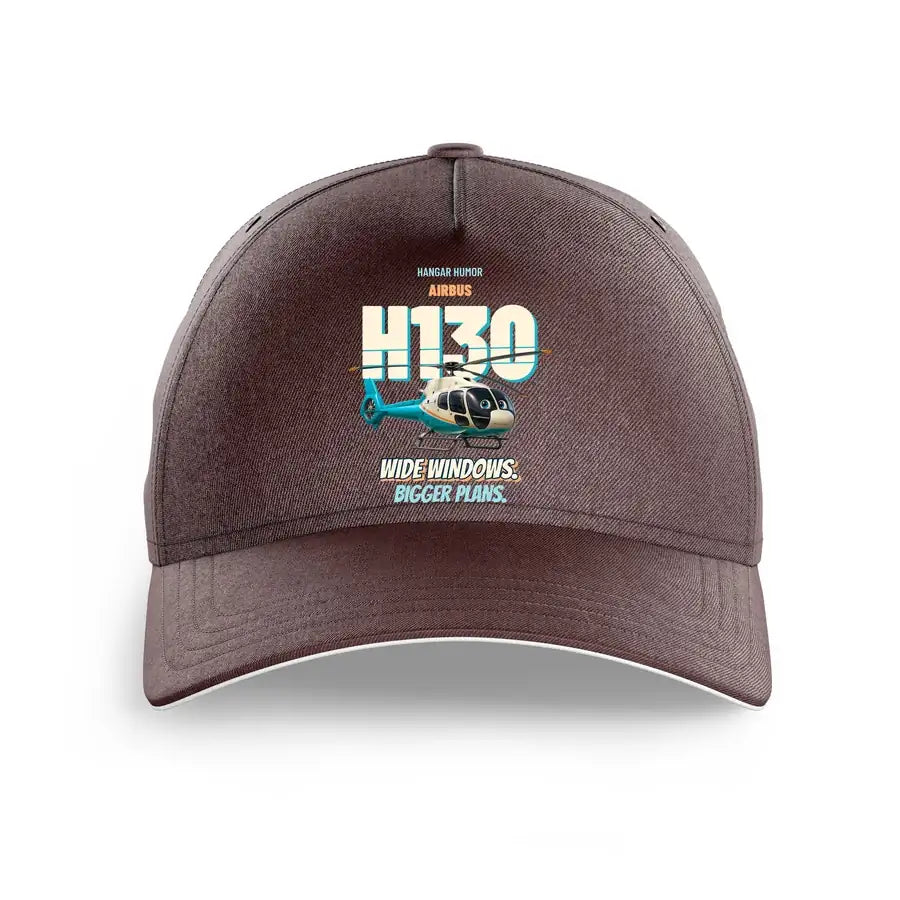 Airbus H130 - Wide windows. Bigger plans. design on brown printed hat