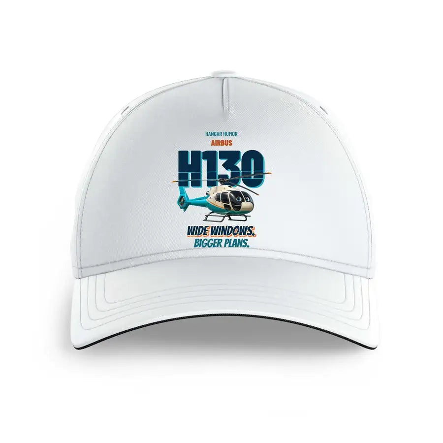 Airbus H130 - Wide windows. Bigger plans. design on white printed hat