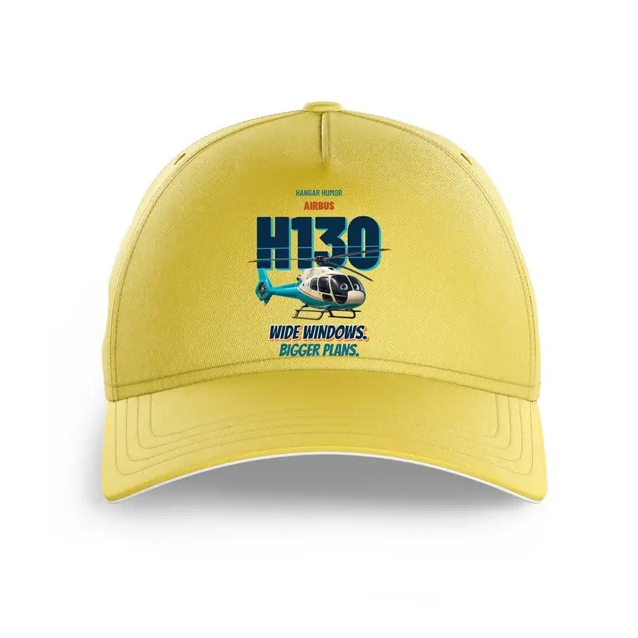 Airbus H130 - Wide windows. Bigger plans. design on yellow printed hat