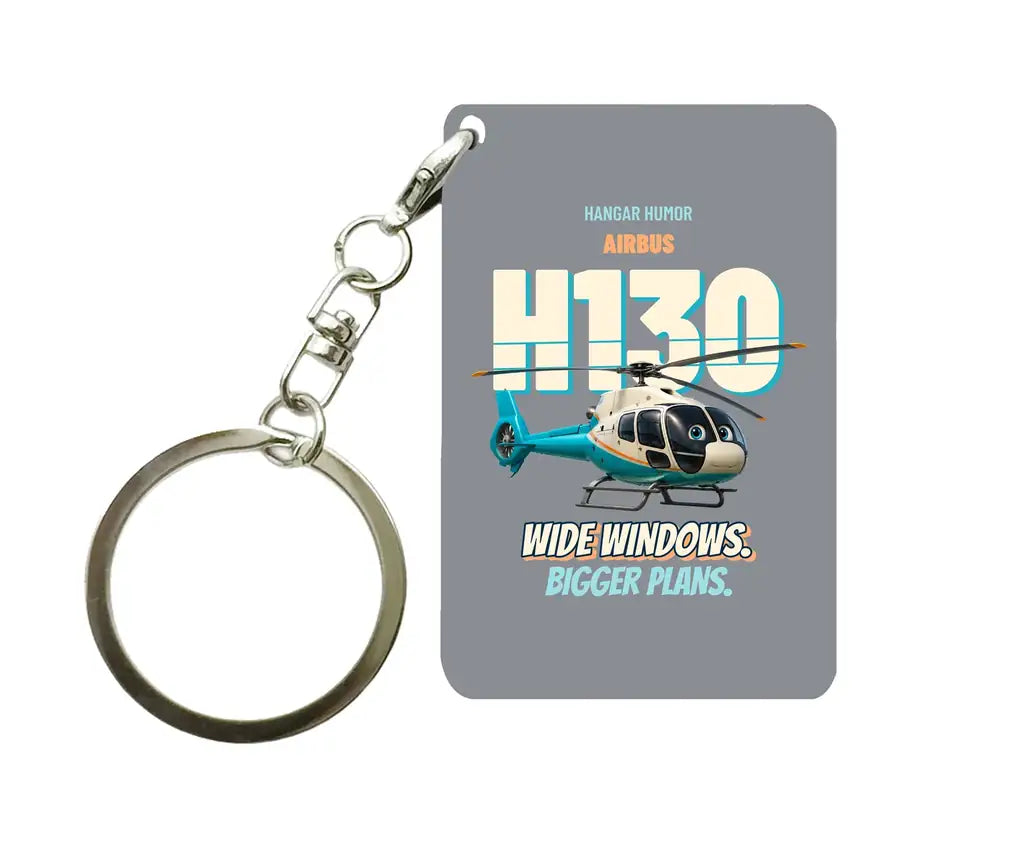 Airbus H130 - Wide windows. Bigger plans. design on gray key chain