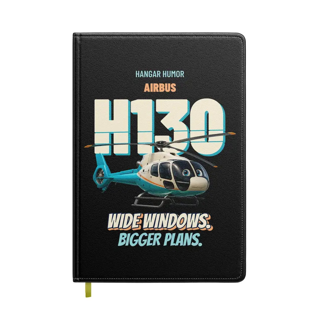 Airbus H130 - Wide windows. Bigger plans. design on black notebook