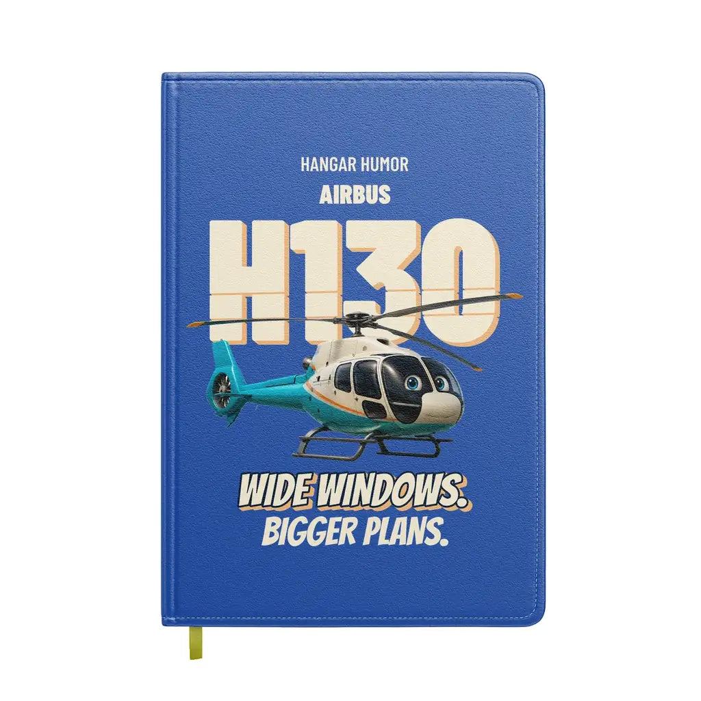 Airbus H130 - Wide windows. Bigger plans. design on blue notebook