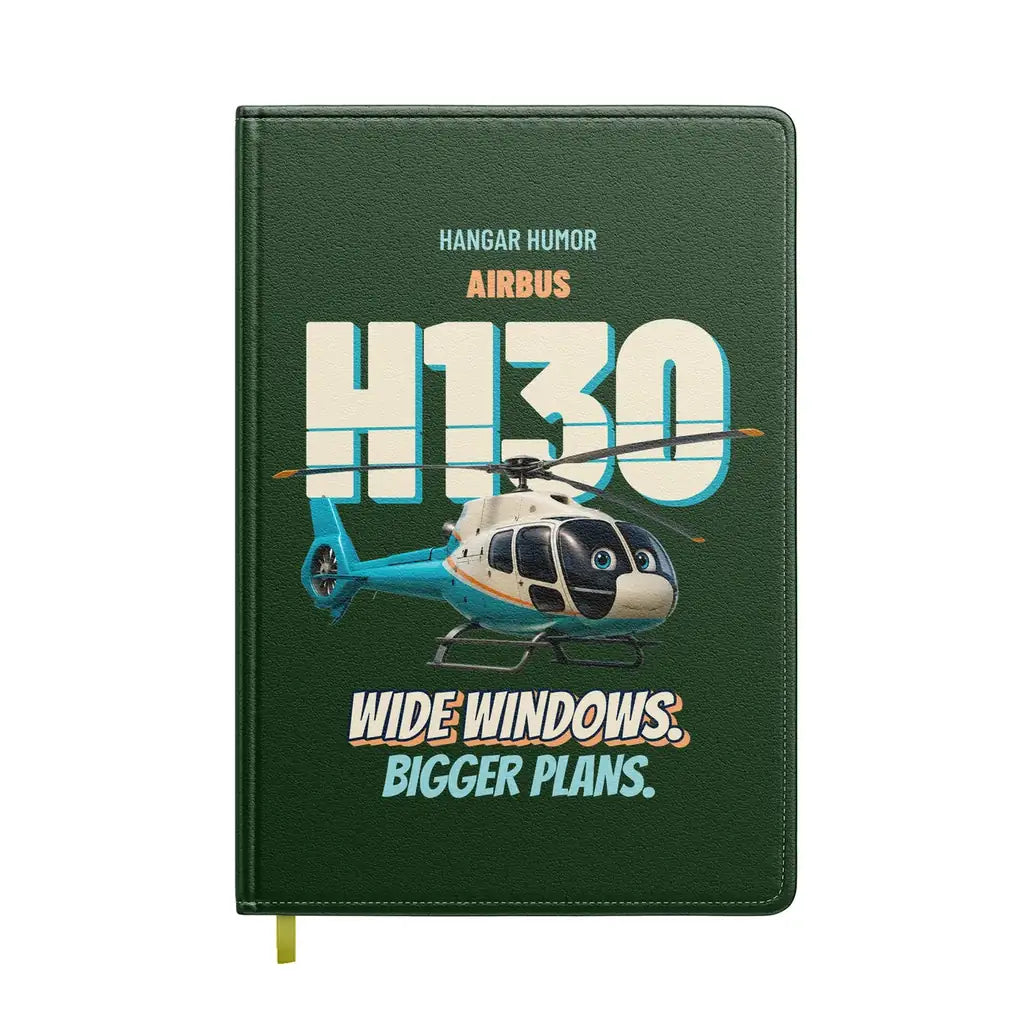 Airbus H130 - Wide windows. Bigger plans. design on dark green notebook