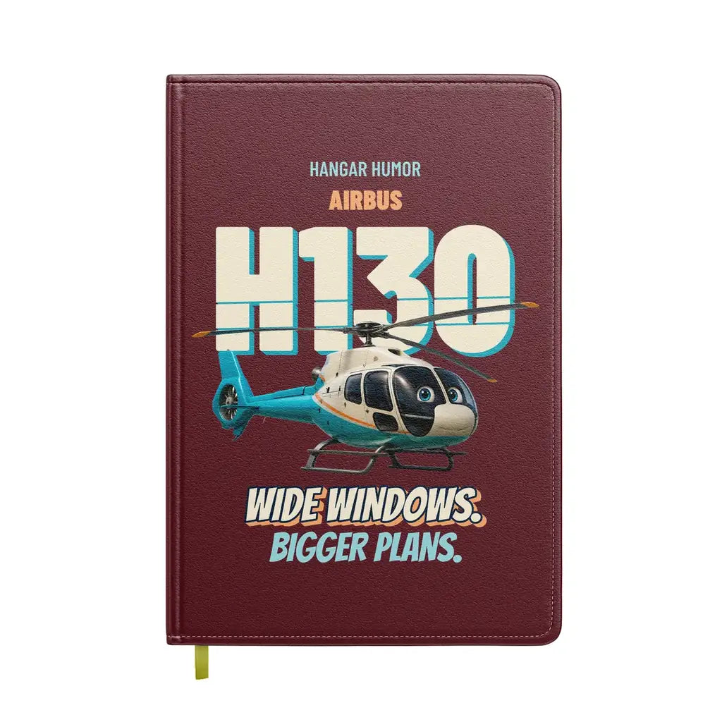 Airbus H130 - Wide windows. Bigger plans. design on dark red notebook
