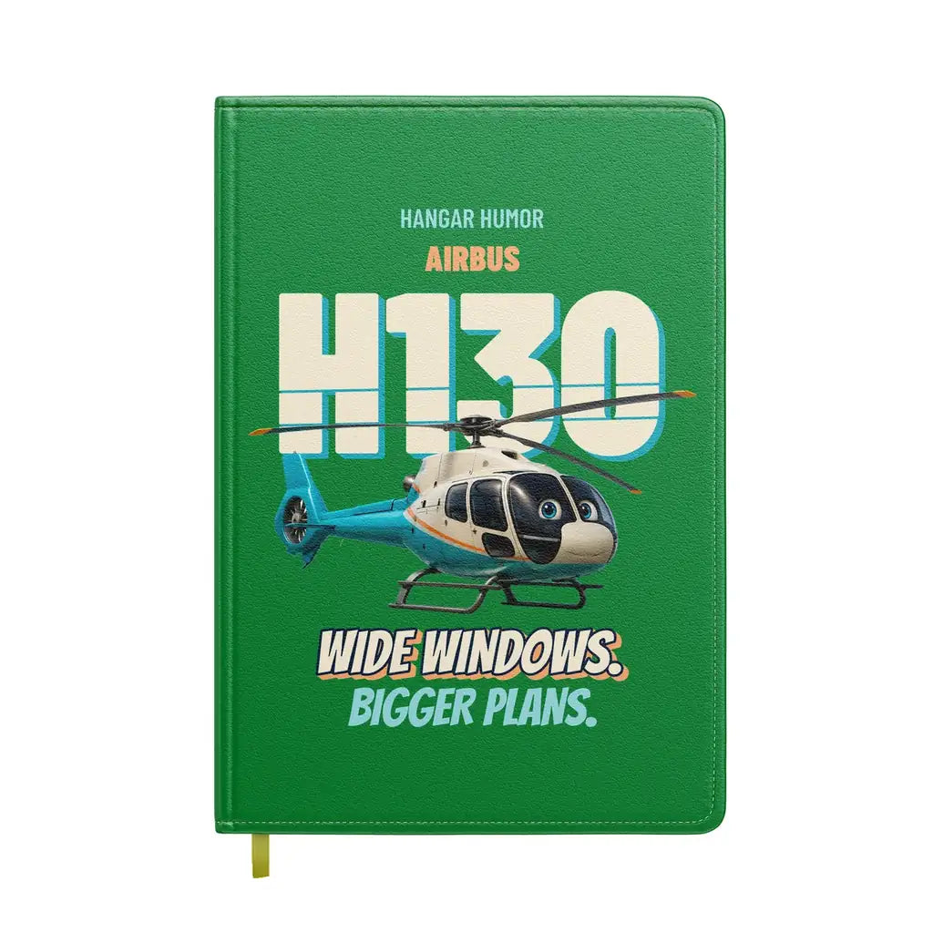 Airbus H130 - Wide windows. Bigger plans. design on green notebook