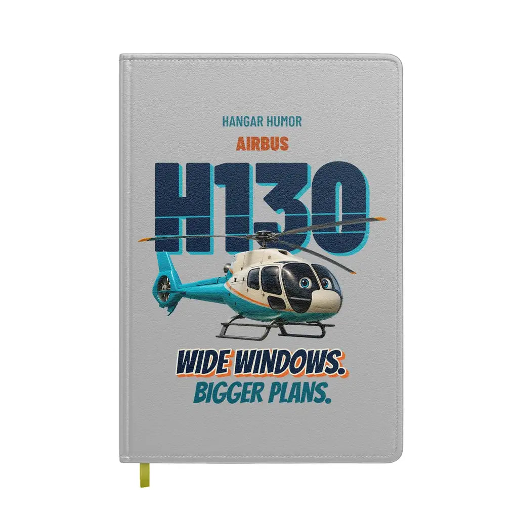 Airbus H130 - Wide windows. Bigger plans. design on light gray notebook