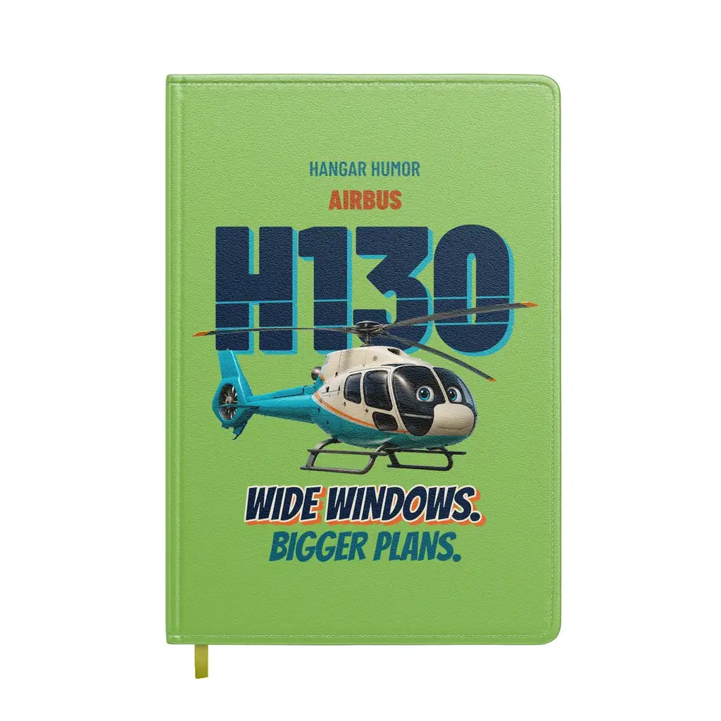 Airbus H130 - Wide windows. Bigger plans. design on light green notebook