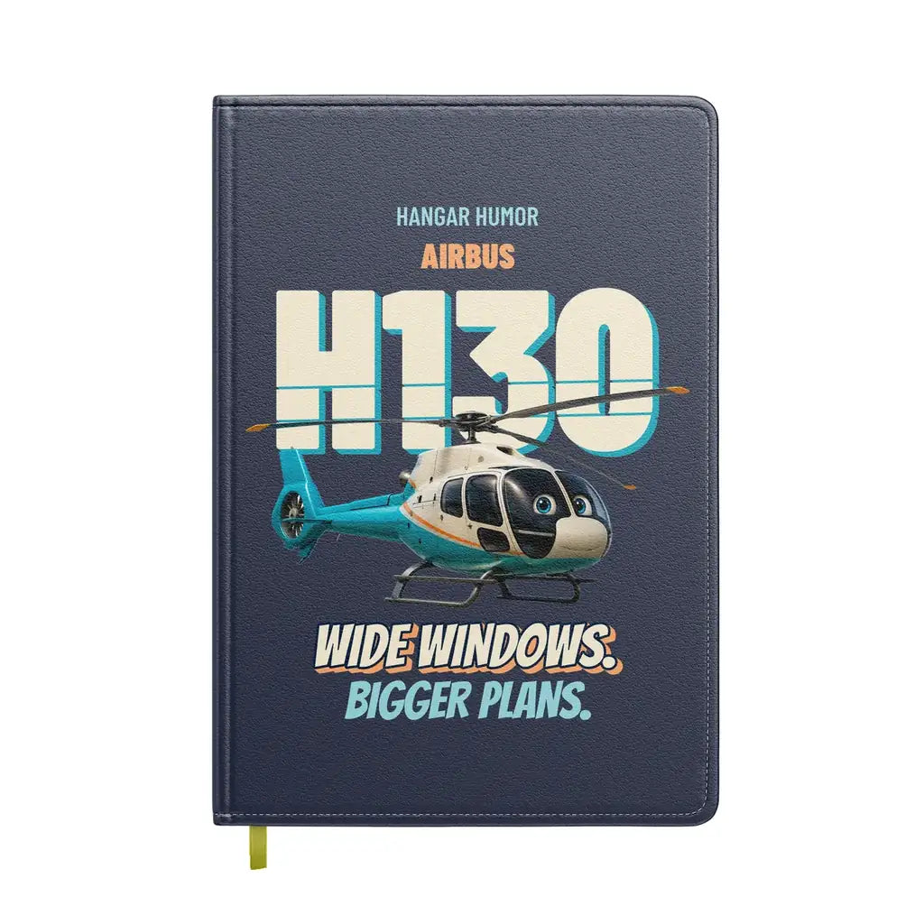 Airbus H130 - Wide windows. Bigger plans. design on navy blue notebook