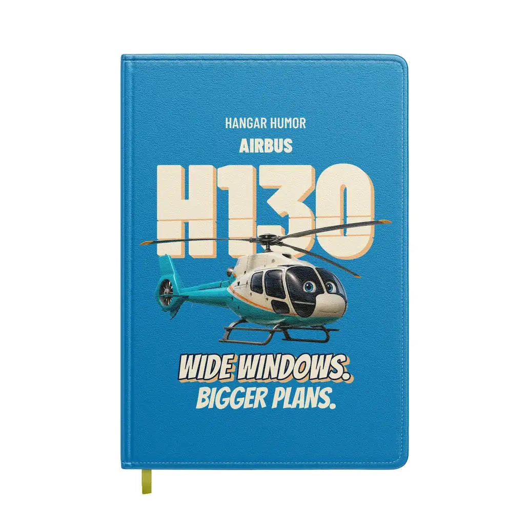 Airbus H130 - Wide windows. Bigger plans. design on turquoise notebook