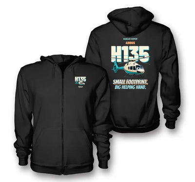 Airbus H135 - Small footprint. Big helping hand. design on black zipped hoodie