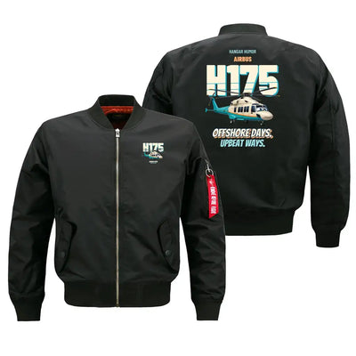 Airbus H175 - Offshore days. Upbeat ways. design on black bomber jacket