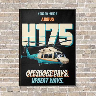 Airbus H175 - Offshore days. Upbeat ways. vertical canvas print - framed - black background