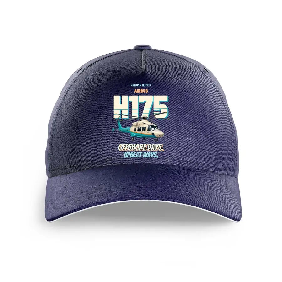 Airbus H175 - Offshore days. Upbeat ways. design on dark blue printed hat