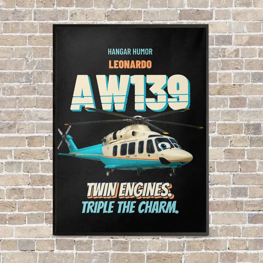 Leonardo AW139 - Twin engines. Triple the charm. vertical canvas print - framed - black background