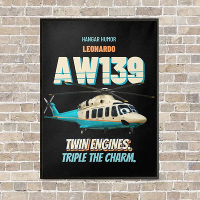 Leonardo AW139 - Twin engines. Triple the charm. vertical canvas print - framed - black background