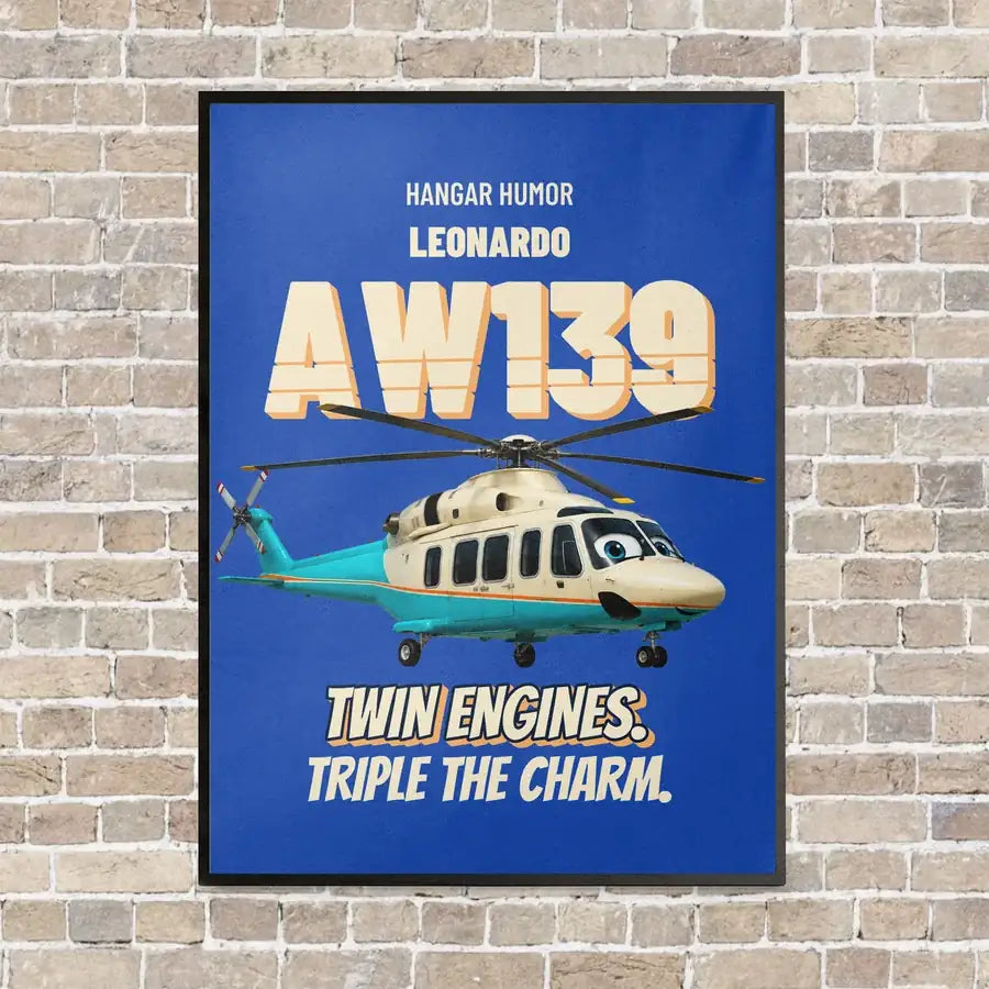 Leonardo AW139 - Twin engines. Triple the charm. vertical canvas print - framed - blue background