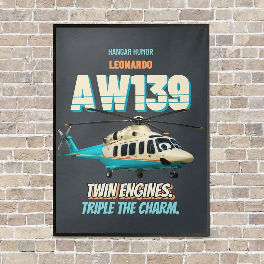 Leonardo AW139 - Twin engines. Triple the charm. vertical canvas print - framed - gray background