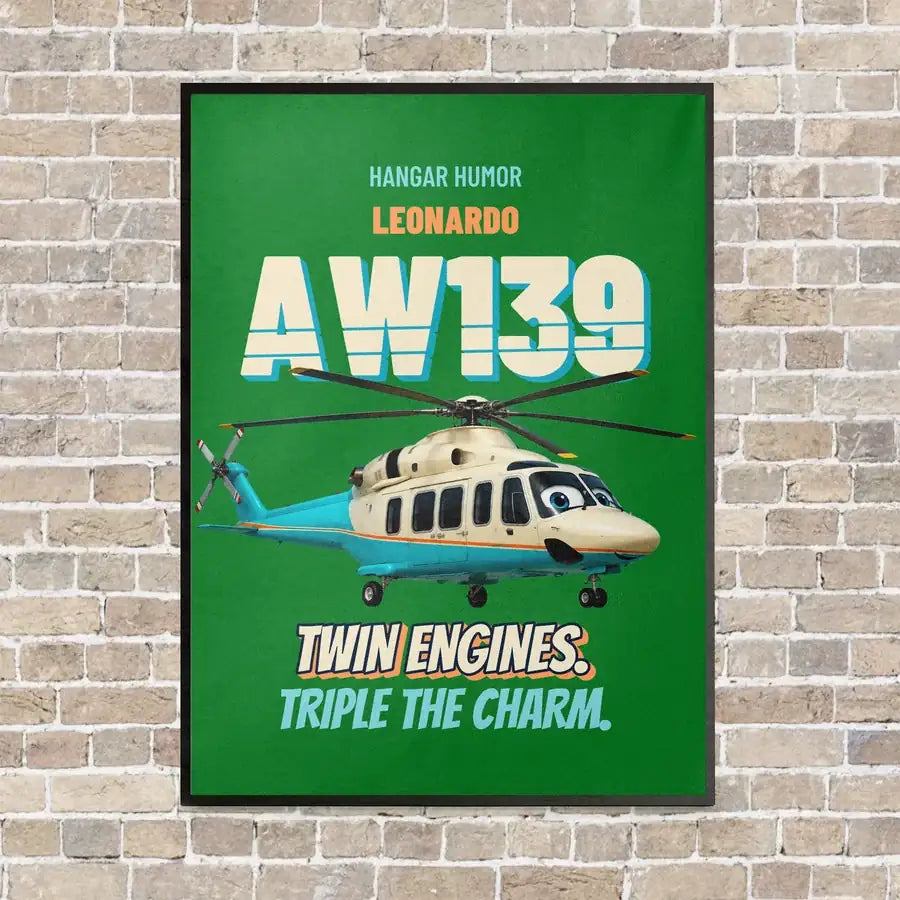 Leonardo AW139 - Twin engines. Triple the charm. vertical canvas print - framed - green background