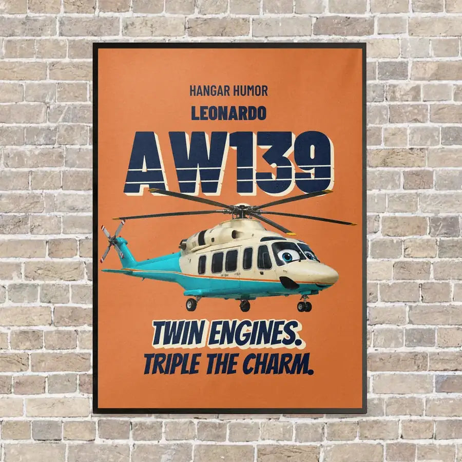Leonardo AW139 - Twin engines. Triple the charm. vertical canvas print - framed - orange background