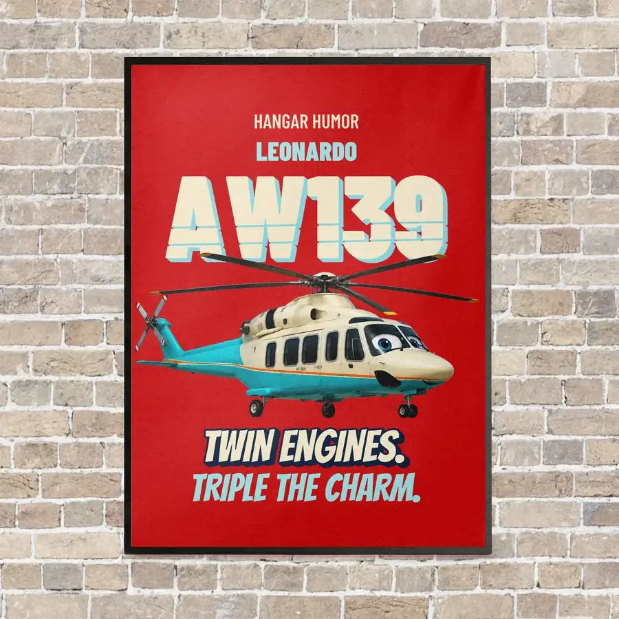 Leonardo AW139 - Twin engines. Triple the charm. vertical canvas print - framed - red background
