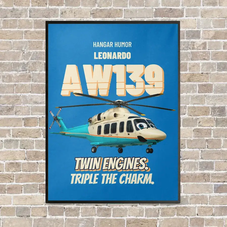 Leonardo AW139 - Twin engines. Triple the charm. vertical canvas print - framed - turquoise background