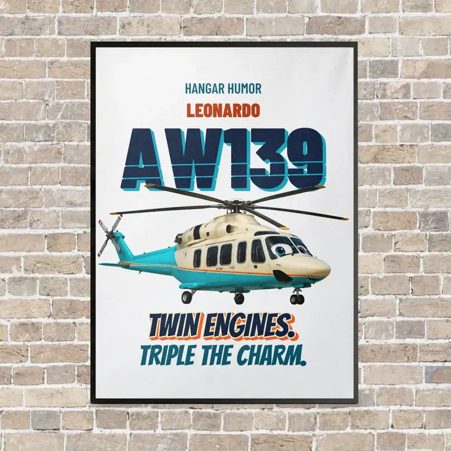 Leonardo AW139 - Twin engines. Triple the charm. vertical canvas print - framed - white background