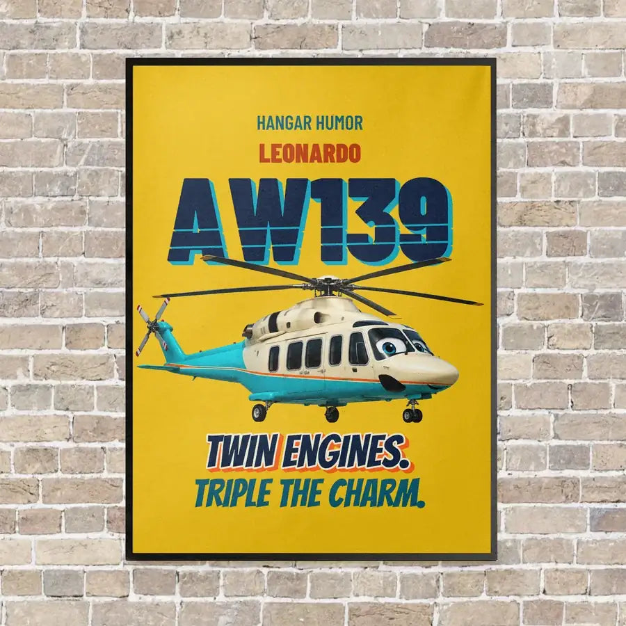 Leonardo AW139 - Twin engines. Triple the charm. vertical canvas print - framed - yellow background
