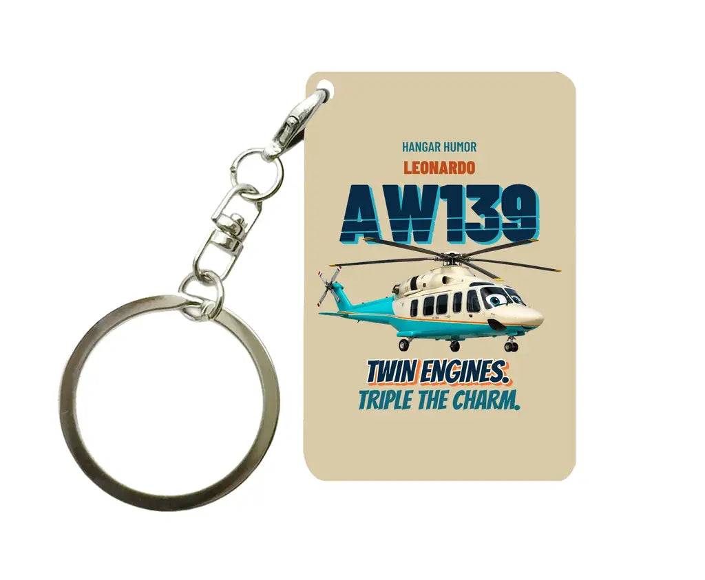 Leonardo AW139 - Twin engines. Triple the charm. design on beige key chain