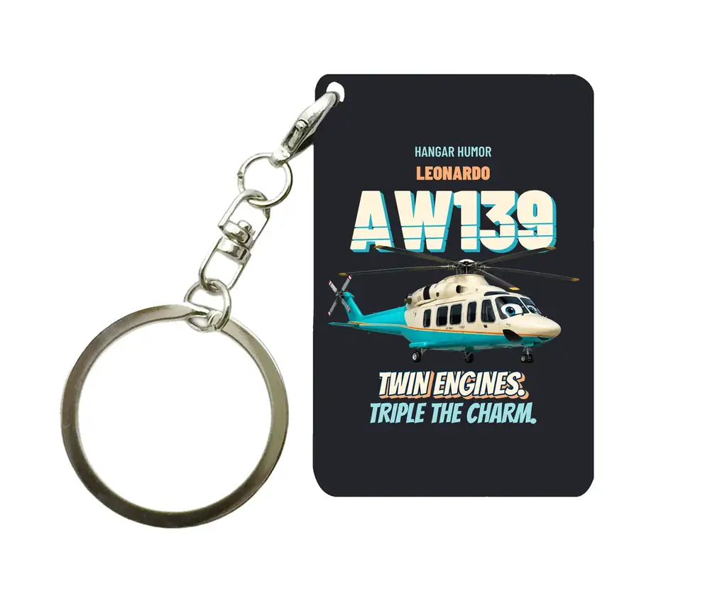 Leonardo AW139 - Twin engines. Triple the charm. design on black key chain