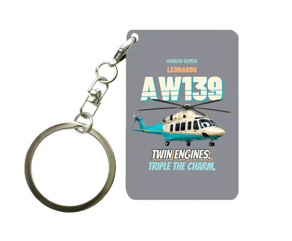 Leonardo AW139 - Twin engines. Triple the charm. design on gray key chain