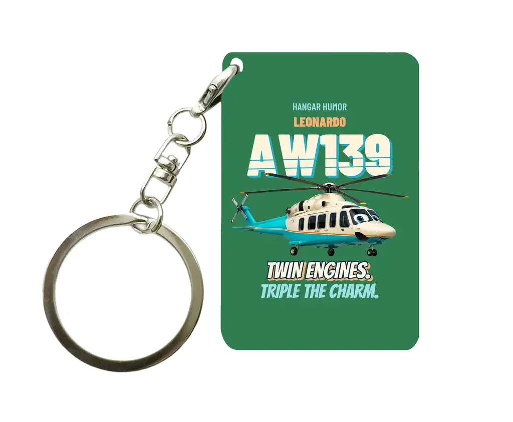 Leonardo AW139 - Twin engines. Triple the charm. design on green key chain