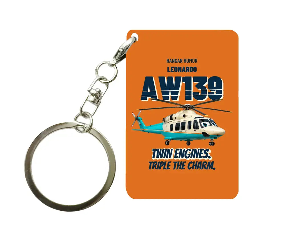 Leonardo AW139 - Twin engines. Triple the charm. design on orange key chain