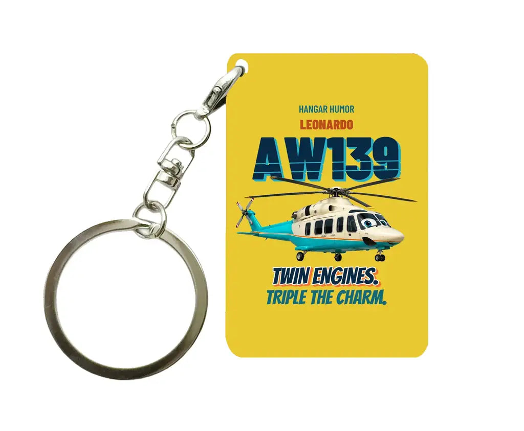 Leonardo AW139 - Twin engines. Triple the charm. design on yellow key chain