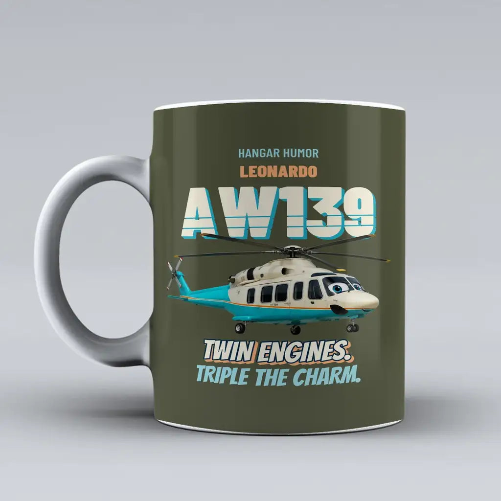 Leonardo AW139 - Twin engines. Triple the charm. design on green army ceramic mug