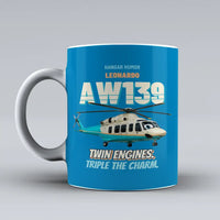 Thumbnail for Leonardo AW139 - Twin engines. Triple the charm. design on turquoise ceramic mug