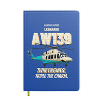 Thumbnail for Leonardo AW139 - Twin engines. Triple the charm. design on blue notebook
