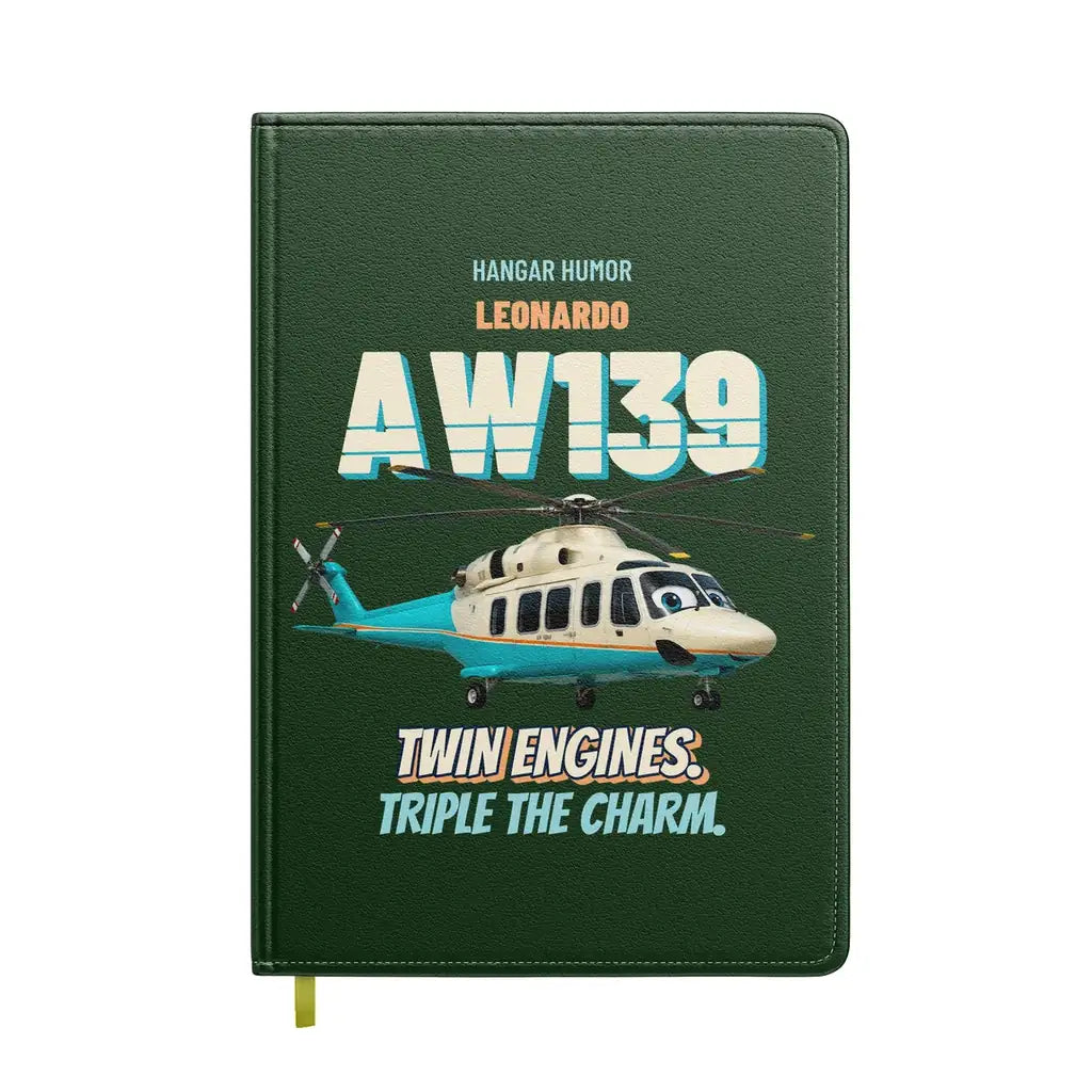 Leonardo AW139 - Twin engines. Triple the charm. design on dark green notebook