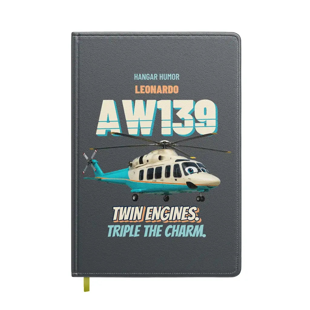 Leonardo AW139 - Twin engines. Triple the charm. design on gray notebook