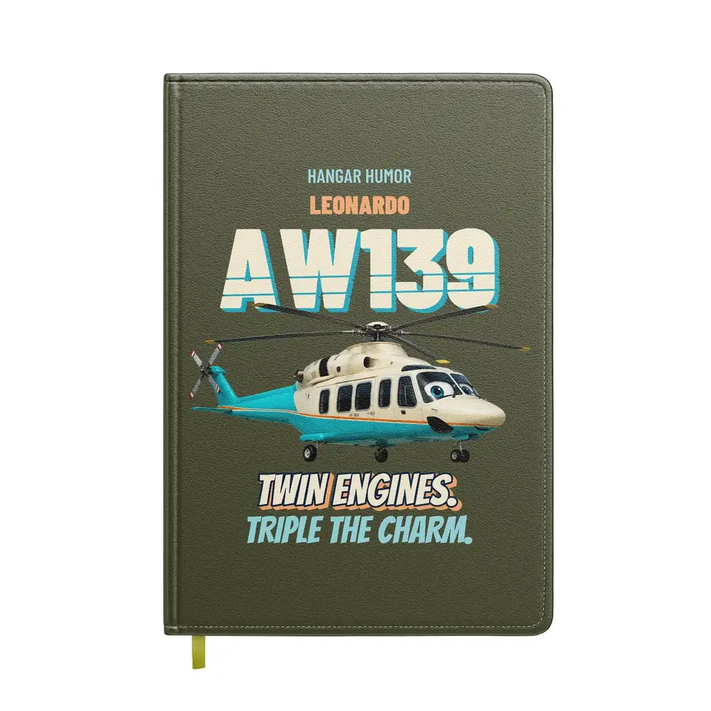 Leonardo AW139 - Twin engines. Triple the charm. design on green army notebook