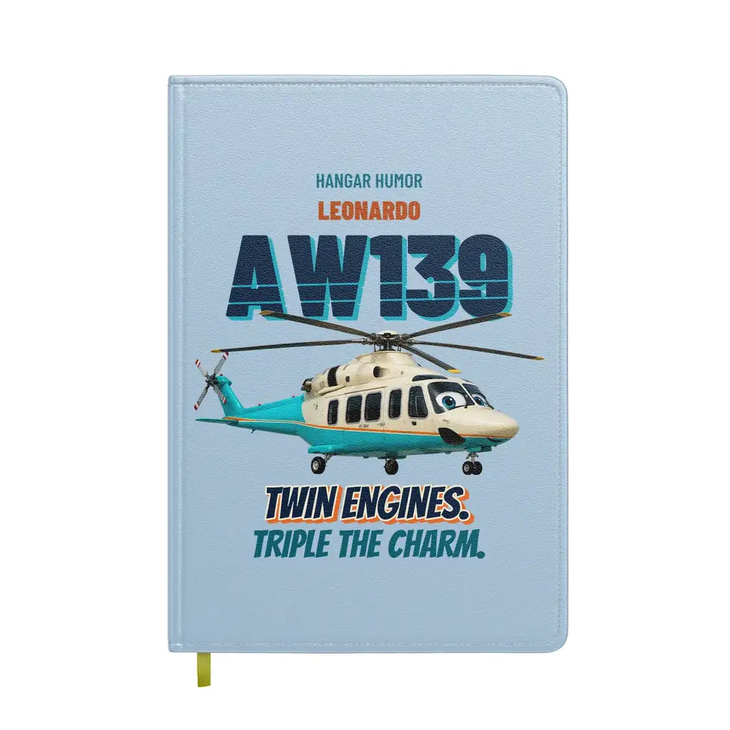Leonardo AW139 - Twin engines. Triple the charm. design on light blue notebook