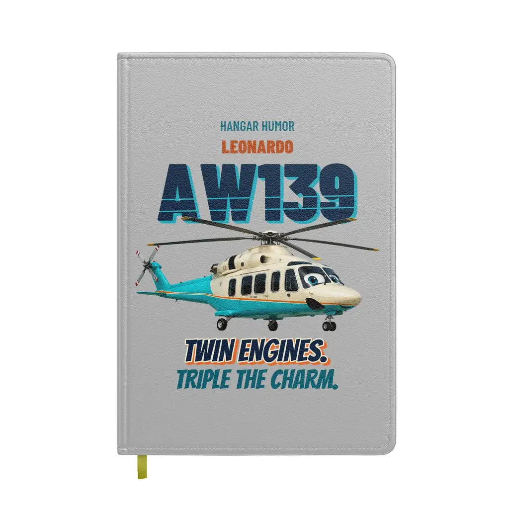 Leonardo AW139 - Twin engines. Triple the charm. design on light gray notebook