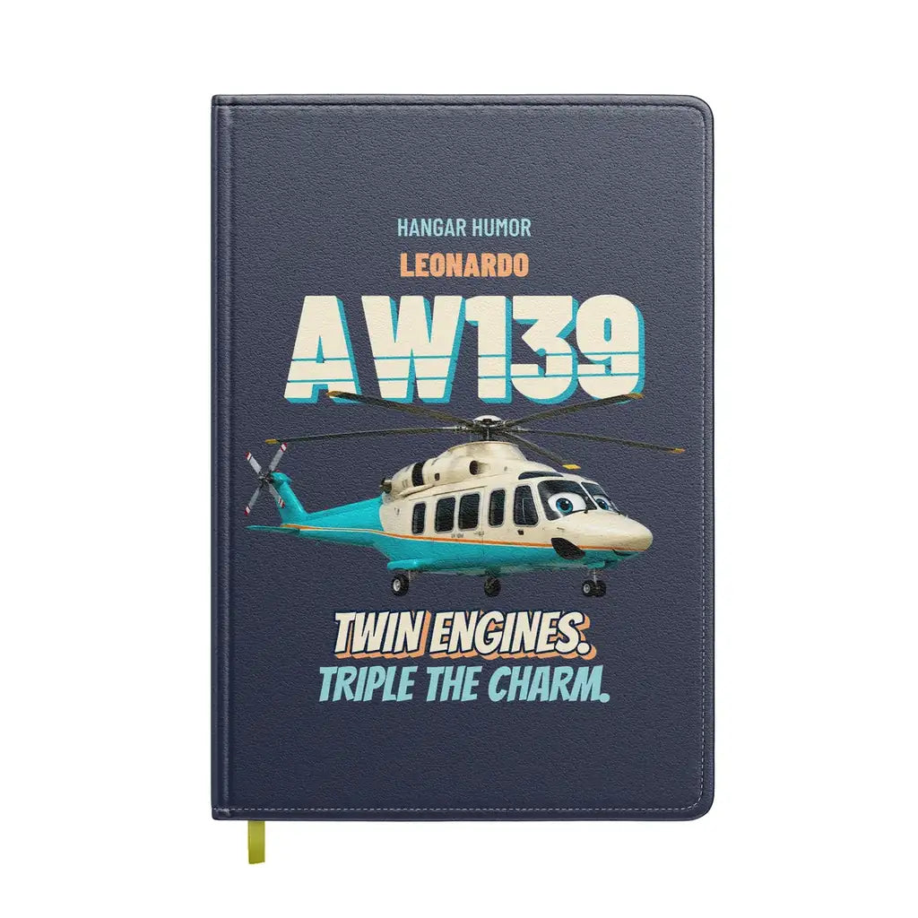 Leonardo AW139 - Twin engines. Triple the charm. design on navy blue notebook