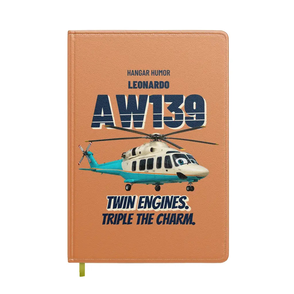 Leonardo AW139 - Twin engines. Triple the charm. design on orange notebook