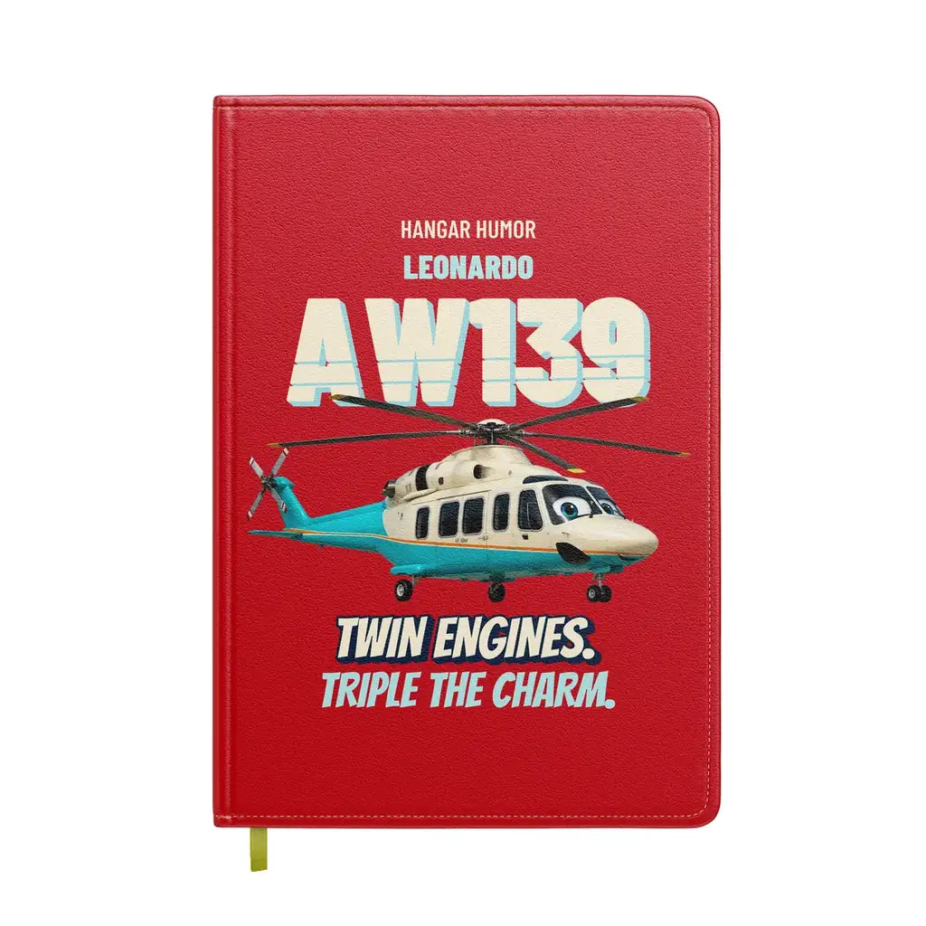 Leonardo AW139 - Twin engines. Triple the charm. design on red notebook